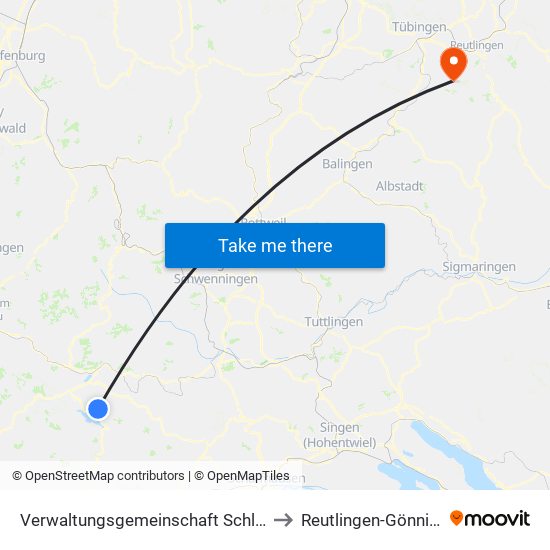 Verwaltungsgemeinschaft Schluchsee to Reutlingen-Gönningen map