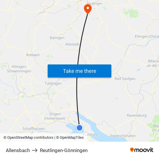Allensbach to Reutlingen-Gönningen map