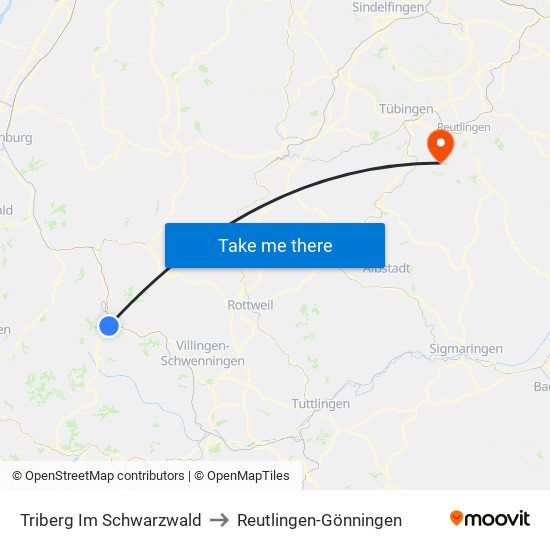 Triberg Im Schwarzwald to Reutlingen-Gönningen map