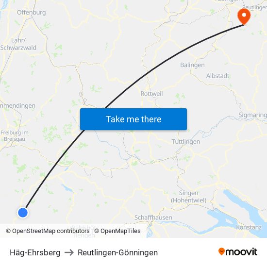 Häg-Ehrsberg to Reutlingen-Gönningen map
