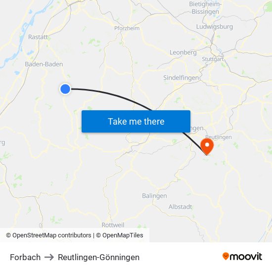 Forbach to Reutlingen-Gönningen map