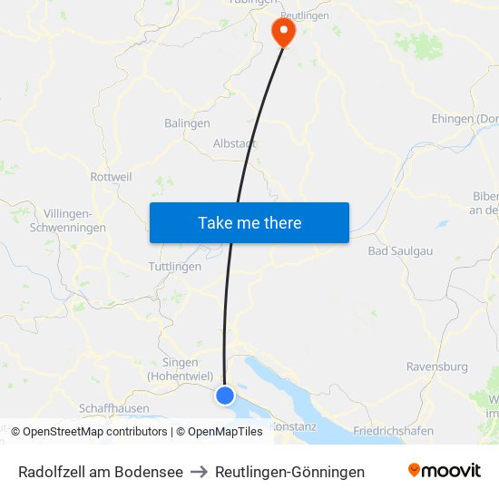 Radolfzell am Bodensee to Reutlingen-Gönningen map