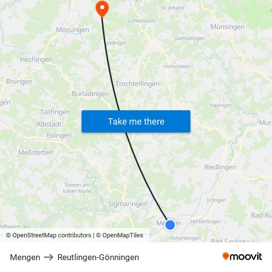 Mengen to Reutlingen-Gönningen map