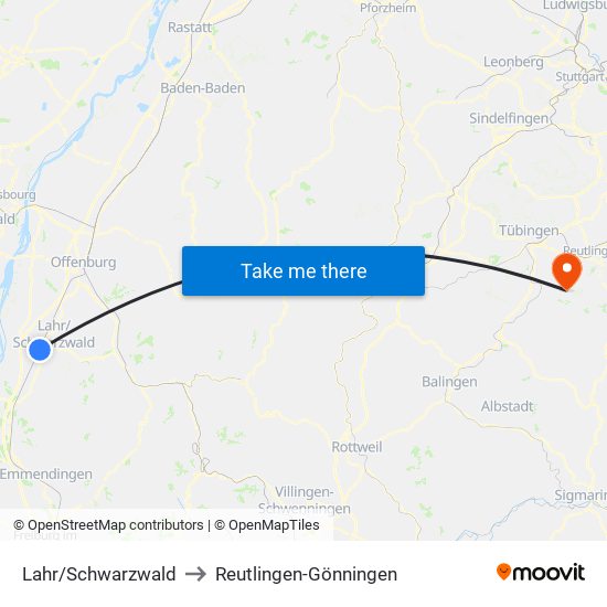 Lahr/Schwarzwald to Reutlingen-Gönningen map