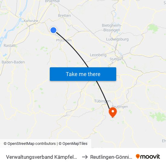 Verwaltungsverband Kämpfelbachtal to Reutlingen-Gönningen map