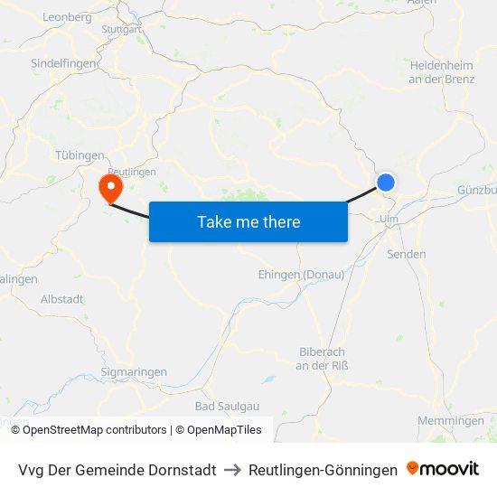 Vvg Der Gemeinde Dornstadt to Reutlingen-Gönningen map