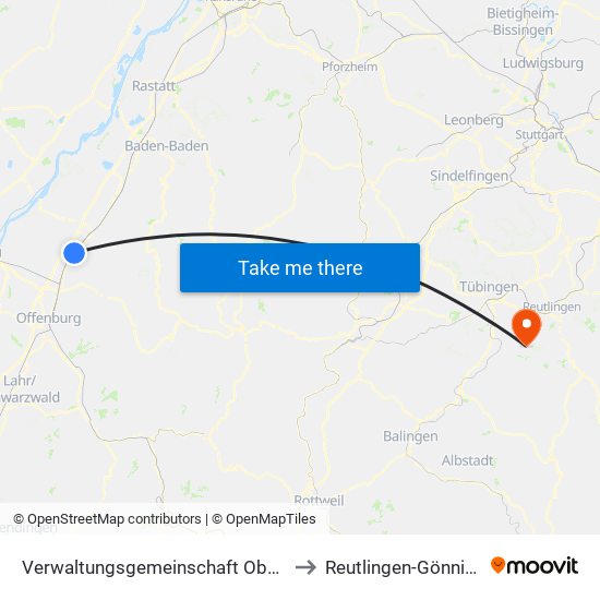 Verwaltungsgemeinschaft Oberkirch to Reutlingen-Gönningen map