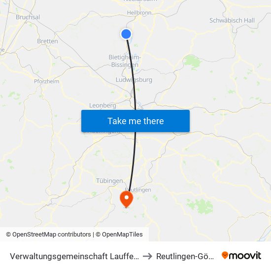 Verwaltungsgemeinschaft Lauffen am Neckar to Reutlingen-Gönningen map