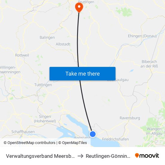 Verwaltungsverband Meersburg to Reutlingen-Gönningen map