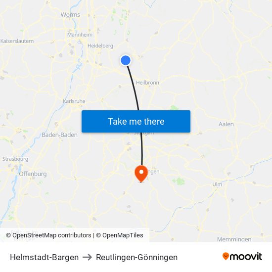 Helmstadt-Bargen to Reutlingen-Gönningen map