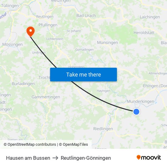 Hausen am Bussen to Reutlingen-Gönningen map