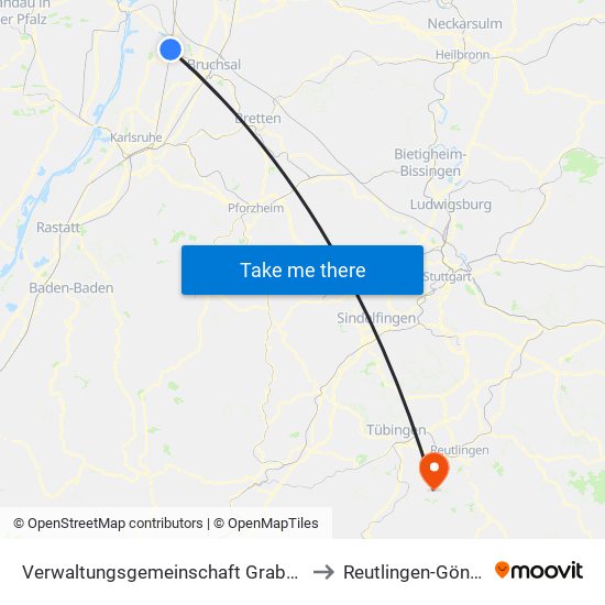 Verwaltungsgemeinschaft Graben-Neudorf to Reutlingen-Gönningen map