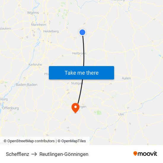 Schefflenz to Reutlingen-Gönningen map