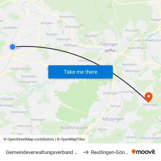 Gemeindeverwaltungsverband Oberes Gäu to Reutlingen-Gönningen map