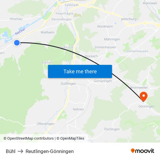 Bühl to Reutlingen-Gönningen map