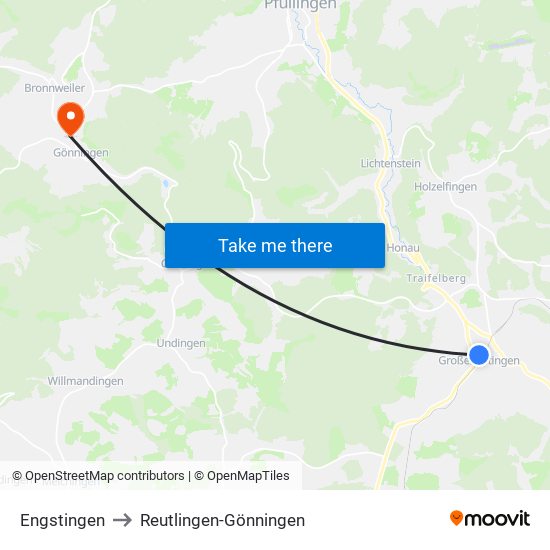 Engstingen to Reutlingen-Gönningen map