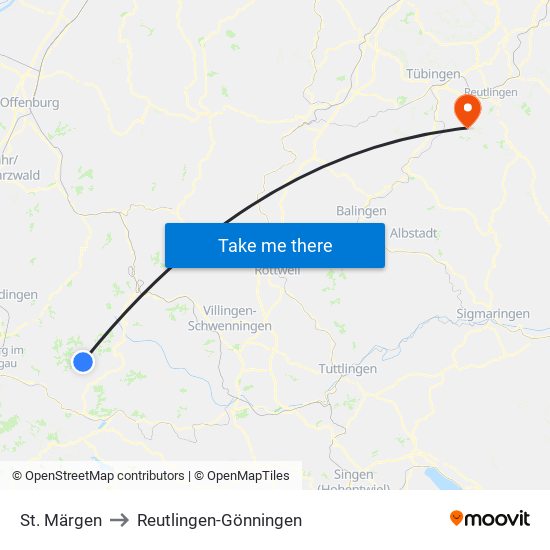 St. Märgen to Reutlingen-Gönningen map