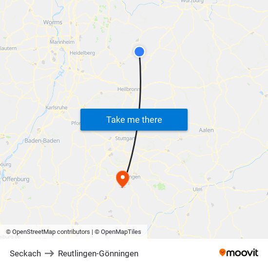 Seckach to Reutlingen-Gönningen map