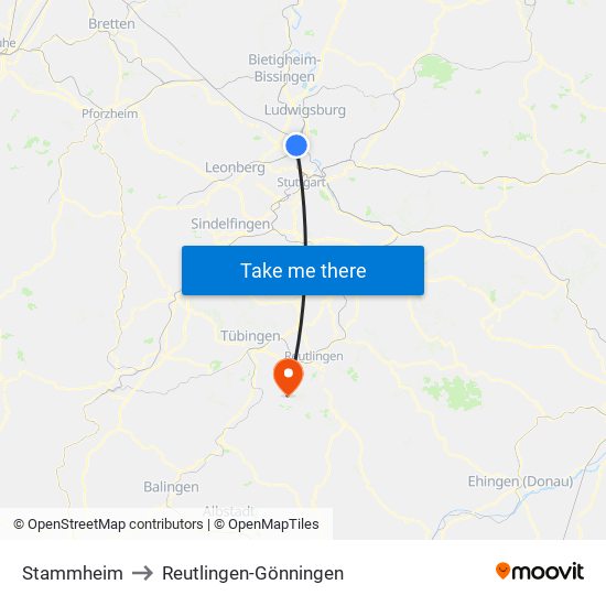 Stammheim to Reutlingen-Gönningen map
