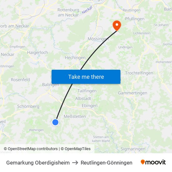 Gemarkung Oberdigisheim to Reutlingen-Gönningen map