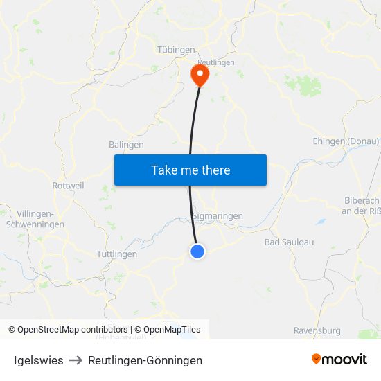 Igelswies to Reutlingen-Gönningen map