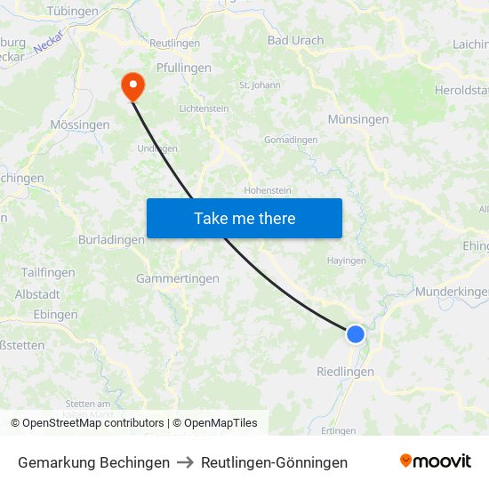 Gemarkung Bechingen to Reutlingen-Gönningen map