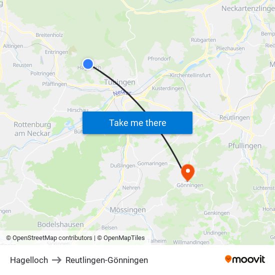 Hagelloch to Reutlingen-Gönningen map