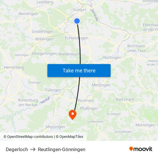 Degerloch to Reutlingen-Gönningen map