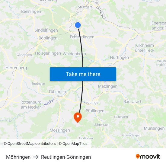 Möhringen to Reutlingen-Gönningen map