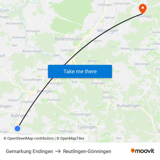 Gemarkung Endingen to Reutlingen-Gönningen map