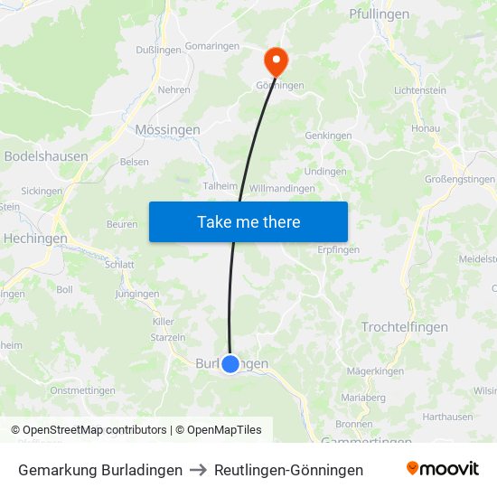 Gemarkung Burladingen to Reutlingen-Gönningen map