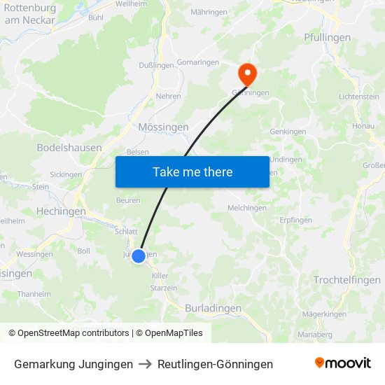 Gemarkung Jungingen to Reutlingen-Gönningen map