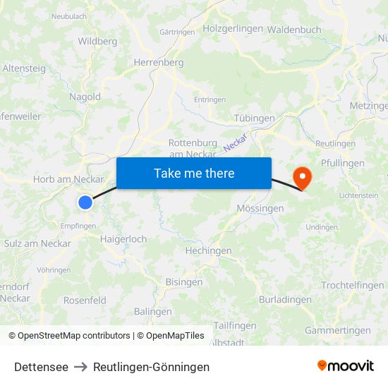 Dettensee to Reutlingen-Gönningen map