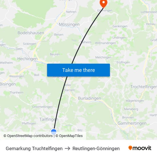 Gemarkung Truchtelfingen to Reutlingen-Gönningen map