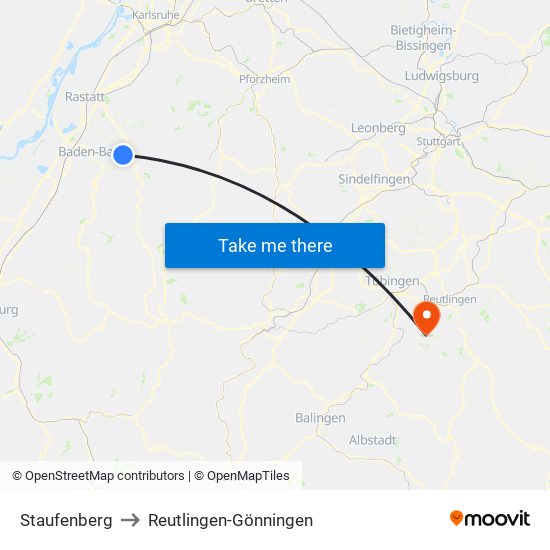 Staufenberg to Reutlingen-Gönningen map