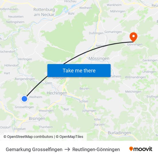 Gemarkung Grosselfingen to Reutlingen-Gönningen map