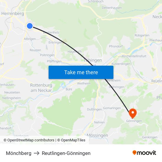 Mönchberg to Reutlingen-Gönningen map