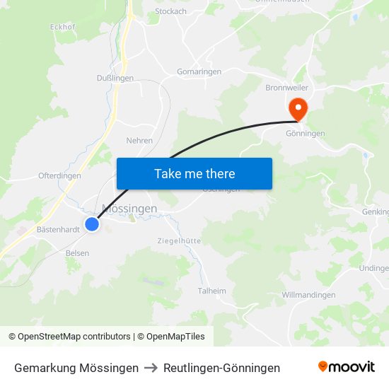 Gemarkung Mössingen to Reutlingen-Gönningen map