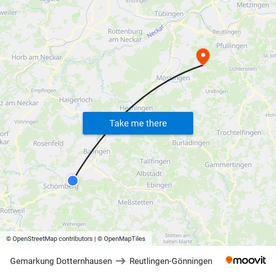 Gemarkung Dotternhausen to Reutlingen-Gönningen map