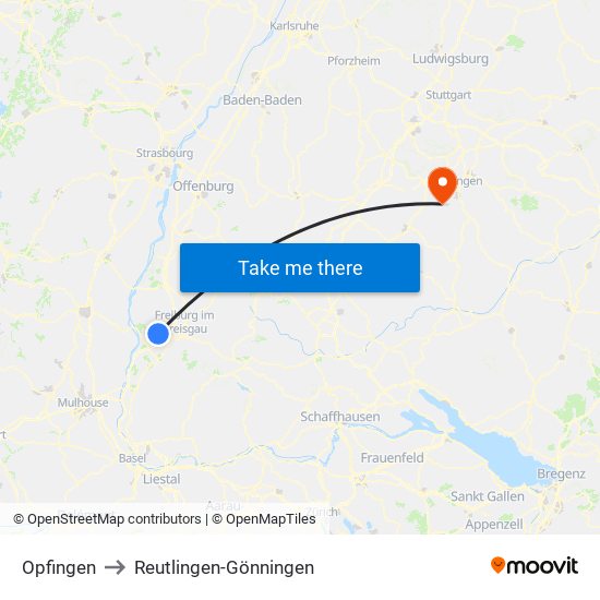 Opfingen to Reutlingen-Gönningen map