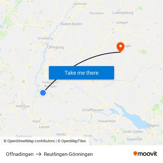 Offnadingen to Reutlingen-Gönningen map