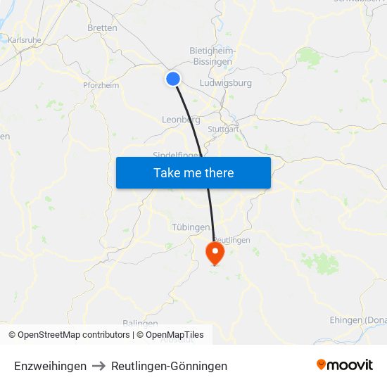 Enzweihingen to Reutlingen-Gönningen map