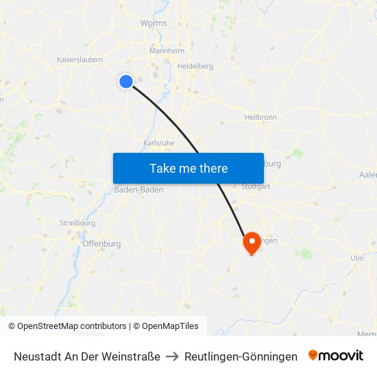 Neustadt An Der Weinstraße to Reutlingen-Gönningen map