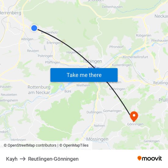 Kayh to Reutlingen-Gönningen map