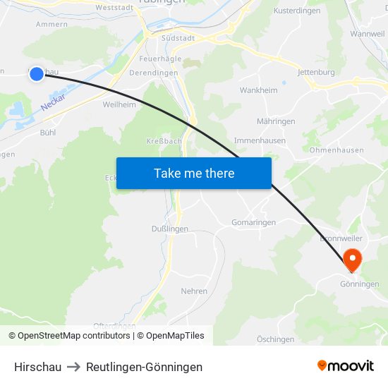 Hirschau to Reutlingen-Gönningen map