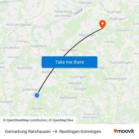 Gemarkung Ratshausen to Reutlingen-Gönningen map