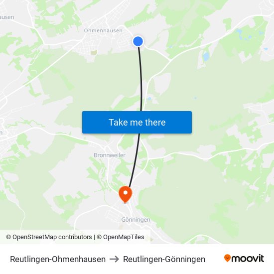 Reutlingen-Ohmenhausen to Reutlingen-Gönningen map