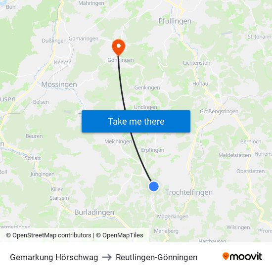 Gemarkung Hörschwag to Reutlingen-Gönningen map