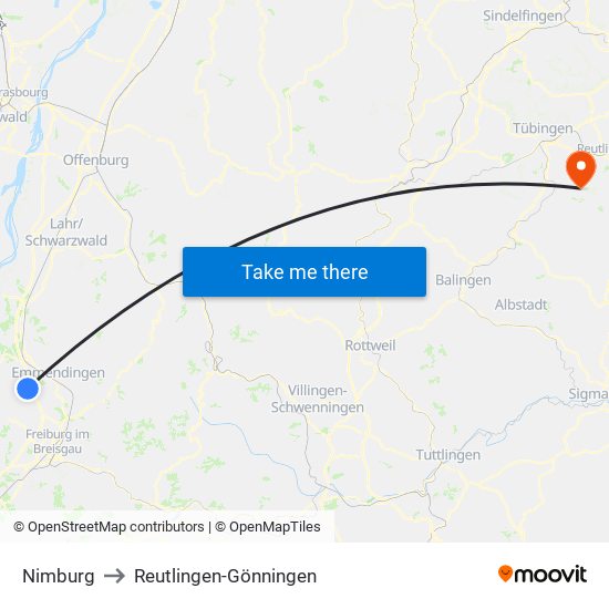 Nimburg to Reutlingen-Gönningen map