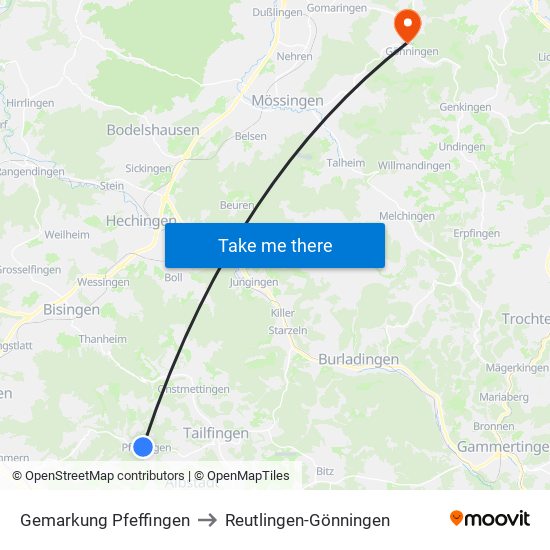 Gemarkung Pfeffingen to Reutlingen-Gönningen map